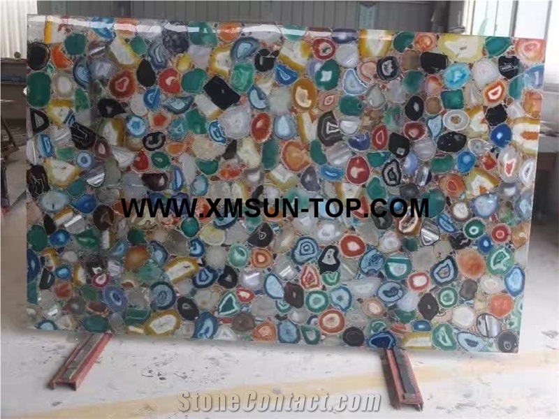 Polished Multicolor Agate Semiprecious Stone Gangsaw Big Slab&Slabs&Customized/Gemstone for Flooring&Wall Covering/Mixed Color Semi Precious Stone Panels/Colorful Stone Flooring/Interior Decoration