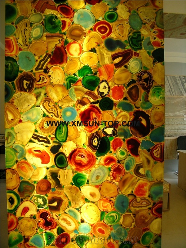 Polished Multicolor Agate Semiprecious Stone Gangsaw Big Slab&Slabs&Customized/Gemstone for Flooring&Wall Covering/Mixed Color Semi Precious Stone Panels/Colorful Stone Flooring/Interior Decoration