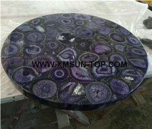 Purple Agate Semi-Precious Stone Round Table Tops/Lilac Semi Precious Table Tops/Agate Work Top/Round Table Tops/Semiprecious Stone Inlayed Tabletops/Table Top for Hotels& Villa&Restaurant