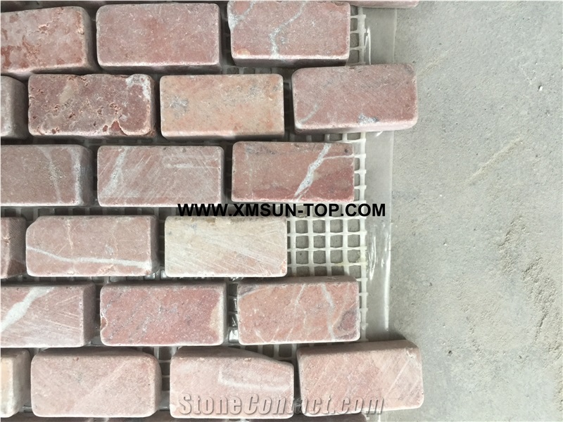 Red Linear Strips Mosaic/Polished Decorative Mosaic/Stone Mosaic/Wall Mosaic/Floor Mosaic/Interior Decoration/Customized Mosaic Tile/Mosaic Tile for Bathroom&Kitchen&Hotel Decoration