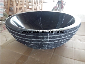 Round Chinese Nero Maquina Marble Sinks&Basins/Black and White Marble Kitchen Sinks/Black Marble Bathroom Sinks/Marble Wash Basin/ Marble Sinks for Hotel&Home Decoration