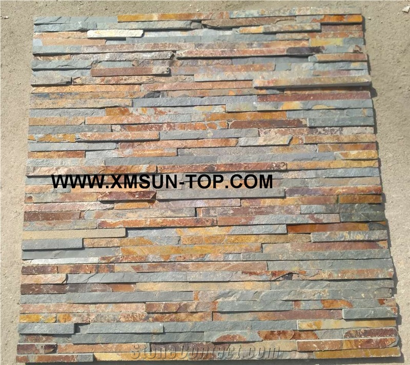Rusty Slate Waterfall Cultured Stone/Rust Slate Stacked Stone/Multicolor Stackstone/Mixed Color Culture Stone/Thin Stone Veneer/Ledge Stone for Wall Cladding/Garden Waterfall/Pool Warterfall