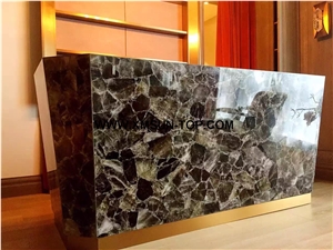 Smoke Crystal Semiprecious Stone Reception Desk/Semi Precious Table Tops/Dark Green Semi-Precious Stone Reception Counter/Work Top/Semiprecious Reception for Hotel&Office/Interior Decoration