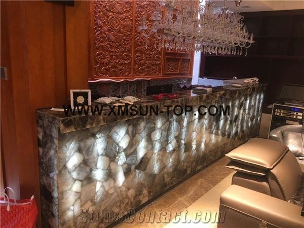 Smoke Crystal Semiprecious Stone Reception Desk Semi Precious