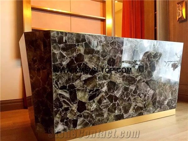Smoke Crystal Semiprecious Stone Reception Desk Semi Precious
