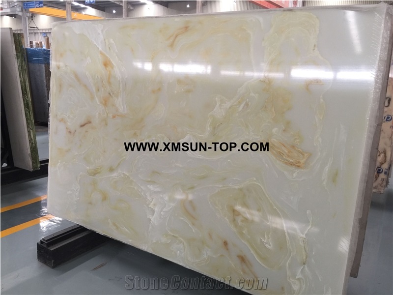 White Artificial Onyx with Beige Patterns/White Artificial Onyx Slab/Artificial Stone Panels/Manmade Stone Slab/Artificial Alabaster Slab/Engineered Stone Slabs/
