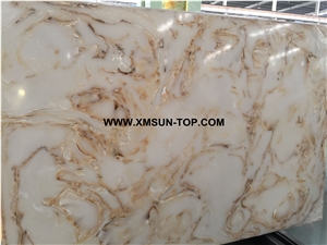 White Artificial Onyx with Brown Lines/White Artificial Onyx Slab/Artificial Stone Panels/Manmade Stone Slab/Engineered Stone Slabs/Artificial Onyx for Wall Covering& Flooring/Interior Decoration