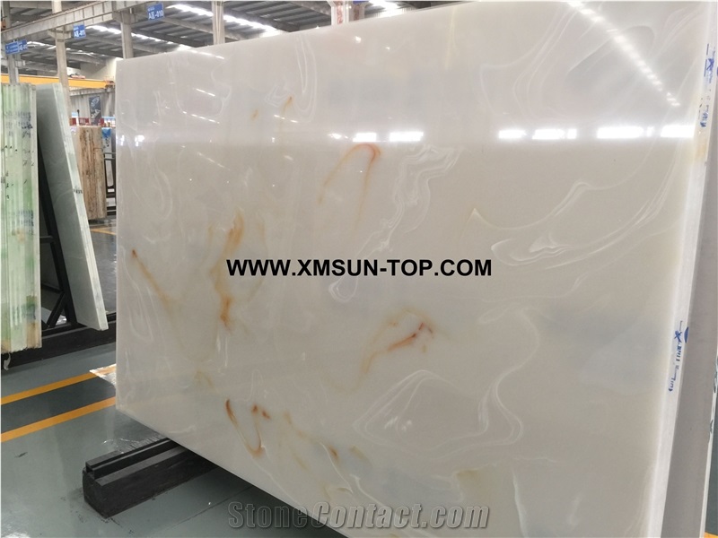 White Artificial Onyx with Gold Lines/White Artificial Onyx Slab/Artificial Stone Panels/Manmade Stone Slab/Engineered Stone Slabs/Artificial Onyx for Wall Covering& Flooring/Interior Decoration
