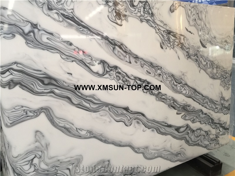 White Artificial Onyx with Smoke Patterns/White Artificial Onyx Slab/Artificial Stone Panels/Manmade Stone Slab/Engineered Stone Slabs/Artificial Onyx for Wall Covering& Flooring/Interior Decoration