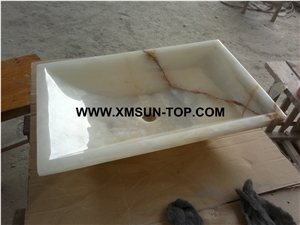 White Onyx with Brown Line Kitchen Sinks&Basins/White Onyx Stone Bathroom Sinks&Basin/Rectangle Sinks&Basins/Natural Stone Basins&Sinks/Wash Basins/Home Decoration/Onyx Sink&Basin for Hotel
