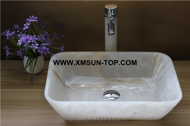 White Onyx with Brown Line Kitchen Sinks&Basins/White Onyx Stone Bathroom Sinks&Basin/Rectangle Sinks&Basins/Natural Stone Basins&Sinks/Wash Basins/Home Decoration/Onyx Sink&Basin for Hotel