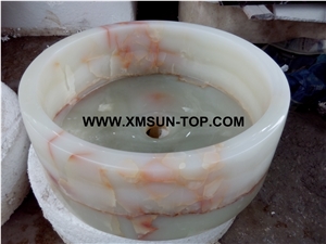 White Onyx with Pink Line Kitchen Sinks&Basins/White Onyx Stone Bathroom Sinks&Basin/Round Sinks&Basins/Natural Stone Basins&Sinks/Wash Basins/Home Decoration/Onyx Sink&Basin for Hotel