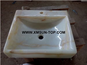 White Onyx with Yellow Line Kitchen Sinks&Basins/White Onyx Stone Bathroom Sinks&Basin/Square Sinks&Basins/Natural Stone Basins&Sinks/Wash Basins/Home Decoration/Onyx Sink&Basin for Hotel
