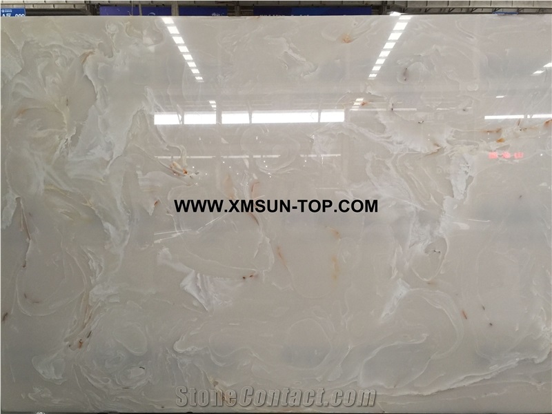 White Smoke Patterns Artificial Onyx/White Artificial Onyx Slab/Artificial Stone Panels/Manmade Stone Slab/Engineered Stone Slabs/Artificial Onyx for Wall Covering& Flooring/Interior Decoration