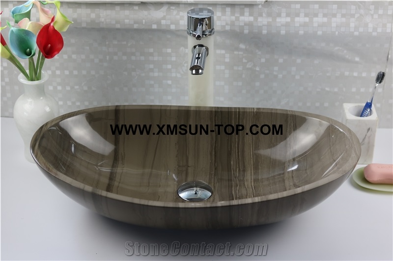 Wood Grain Marble Kitchen Sinks&Basins/Dark Brown Marble Bathroom Sinks&Basin/Ship Shape Sinks&Basins/Natural Stone Basins&Sinks/Wash Basins/Interior Decorative