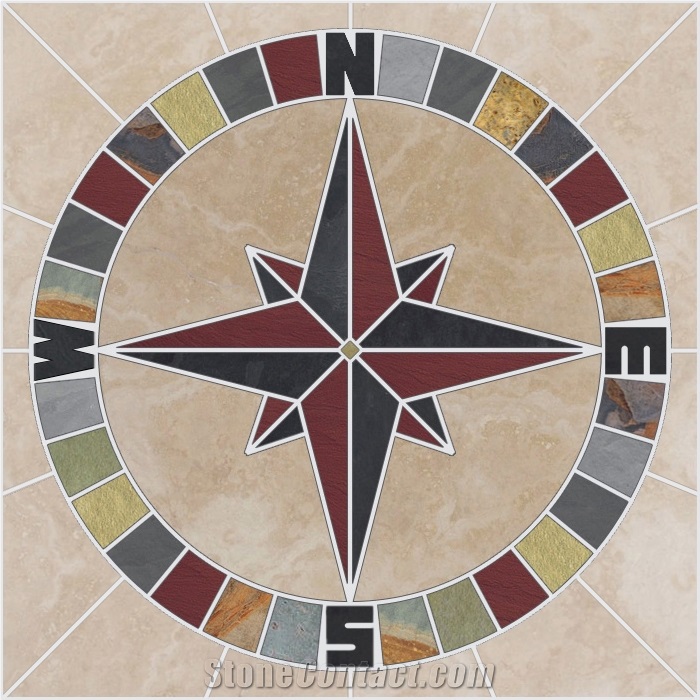 40" Mariners Compass Rose Tile Mosaic Medallion
