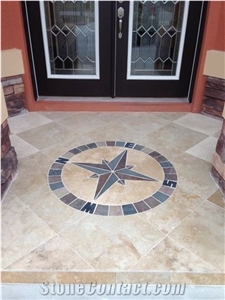 40" Mariners Compass Rose Tile Mosaic Medallion