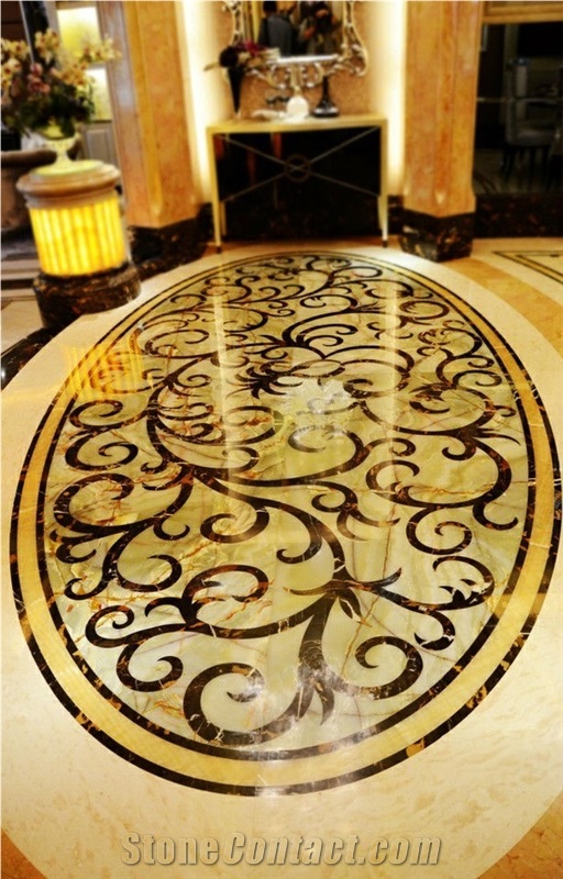 Marble Black Golden/Golden Rose Marble/Rema Marfil/Onyx Yellow/Flooring Waterject Medallion, Pattern Waterjet Inlay Medallions