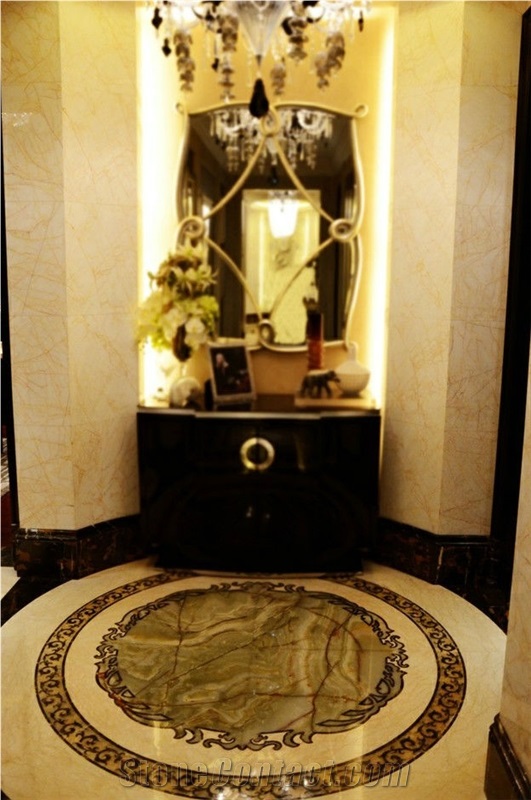 Marble Black Golden/Golden Rose Marble/Rema Marfil/Onyx Yellow/Flooring Waterject Medallion, Pattern Waterjet Inlay Medallions