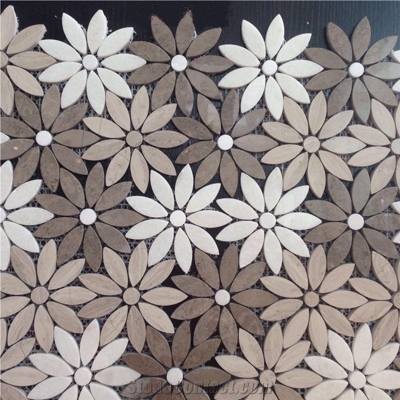 Wooden Vein Marble Mosaics,Flower Shape Marble Mosaic,Wall Covering,Wall Panels,Mosaics for Wall Covering,Honed/Polished Surface Mosaic,Floor Mosaic,Mosaic Pattern