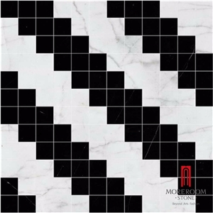 Polished Black and Whte Marble Checked Marble Flooring Designs
