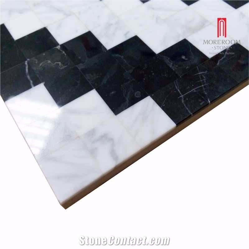 Polished Black and Whte Marble Checked Marble Flooring Designs