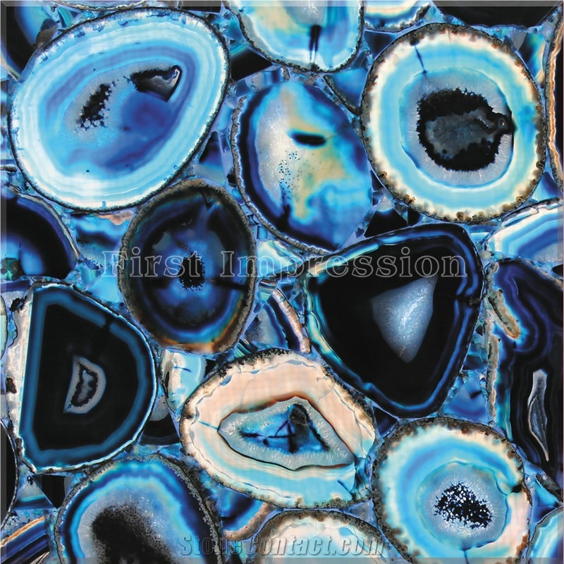 Blue Agate Big Slabs/Semi-Precious Stone Interior Walling/Blue Agate Transmittance Stone Blackground Wall/Semi Precious Stone/Interior Decoration/Gemstone Slab for Wall Covering Tiles