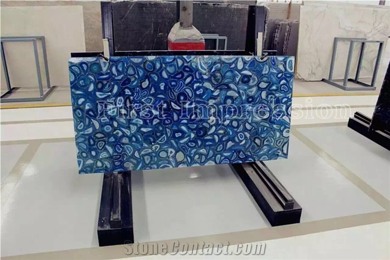 Blue Agate Big Slabs/Semi-Precious Stone Interior Walling/Blue Agate Transmittance Stone Blackground Wall/Semi Precious Stone/Interior Decoration/Gemstone Slab for Wall Covering Tiles