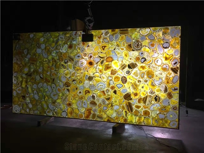 Cheap Yellow Agate Semi Precious Stone Slabs/Semi-Precious Stone Interior Walling/Agate Transmittance Stone Blackground Wall/Semi Precious Stone/Interior Decoration/Gemstone for Wall Covering Tiles