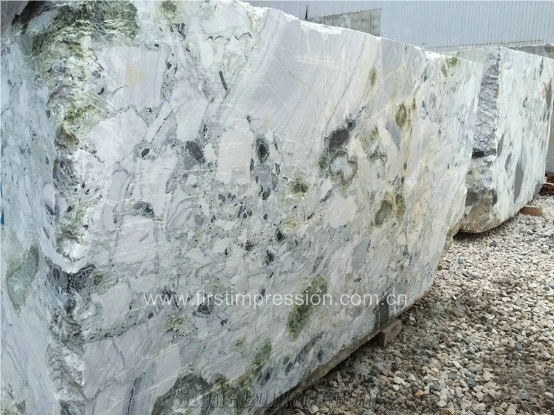 China Luxury White Beauty Marble Blocks/Ice Connect Marble/Chinese Green/Ice Green/White and Green Project Chinese Natural Stone Products