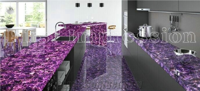 Famous Purple Crystal Semiprecious Stone Big Slabs/Luxury Lilac Semi-Precious Stone Slab&Tile&Customized/Semi Precious Stone Slab for Wall Cladding&Flooring/Interior Decoration