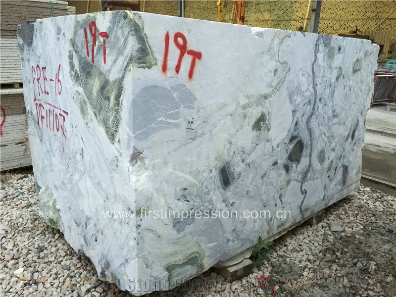 High Quality & Best Price Luxury White Beauty Marble Blocks/Ice Connect Marble/Chinese Green/Ice Green/White and Green Project Chinese Natural Stone Products