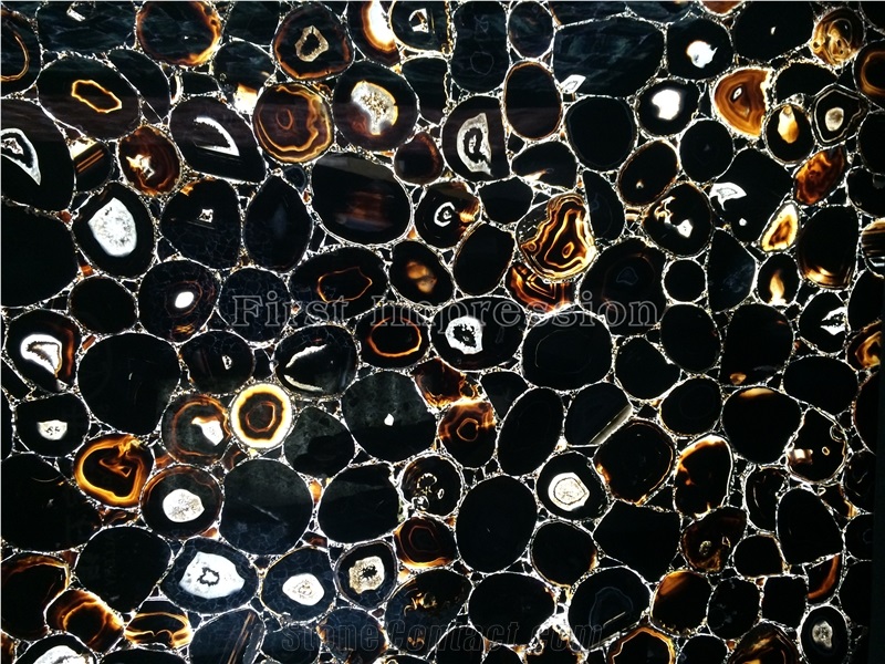 High Quality Black Agate Semiprecious Stone Slabs/Luxury Dark Black Semi-Precious Stone/Semi Precious Stone Slab for Wall Cladding&Flooring/Semi-Precious Stone Panel/Interior Decoration Stone