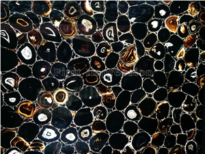 High Quality Black Agate Semiprecious Stone Slabs/Luxury Dark Black Semi-Precious Stone/Semi Precious Stone Slab for Wall Cladding&Flooring/Semi-Precious Stone Panel/Interior Decoration Stone