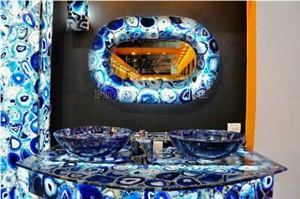 Hot Blue Agate Semiprecious Stone Gangsaw Big Slab&Tiles&Customized/Gemstone for Flooring&Wall Covering/Mixed Color Semi Precious Stone Panels/Colorful Stone Flooring/Interior Decoration Material