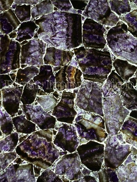 Hot Purple Crystal Semiprecious Stone Big Slabs/Luxury Lilac Semi-Precious Stone Slab&Tile&Customized/Semi Precious Stone Slab for Wall Cladding&Flooring/Semi-Precious Stone Panel/Interior Decoration