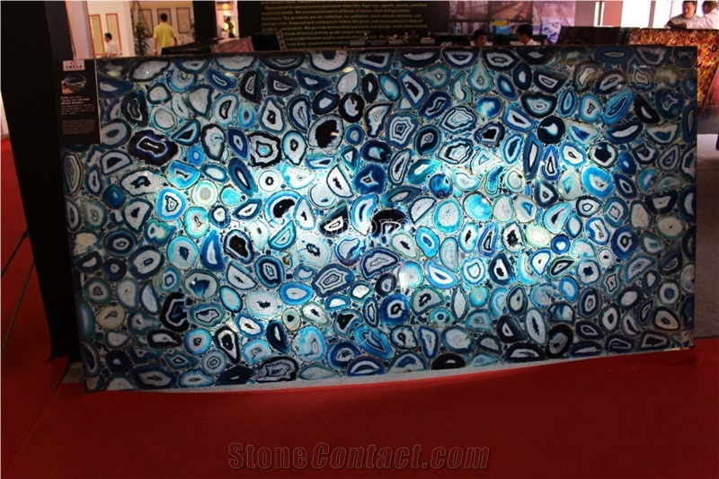 Hot Sale Blue Semi-Precious Stone Slabs & Tiles/Blue Agate Transmittance Stone Blackground Wall/Semi Precious Stone/Nterior Decoration/Gemstone Slab for Wall & Floor Covering