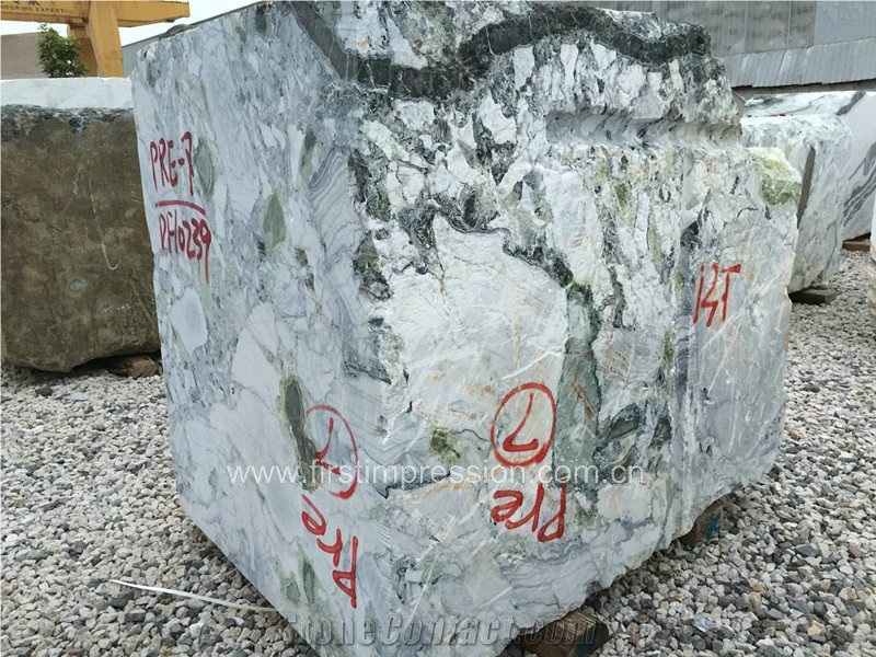 Luxury White Beauty Marble Blocks/Ice Connect Marble/Chinese Green/Ice Green/White and Green Project Chinese Natural Stone Products