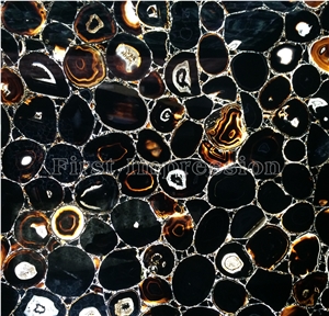 New Polished Black Agate Semiprecious Stone Slabs/Luxury Dark Black Semi-Precious Stone/Semi Precious Stone Slab for Wall Cladding&Flooring/Semi-Precious Stone Panel/Interior Decoration Stone