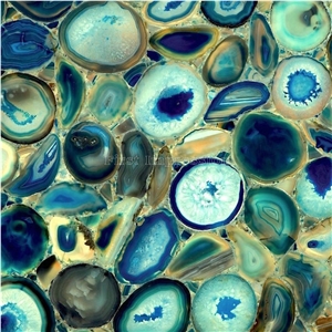 New Polished Blue Agate Semiprecious Stone Big Slab&Tiles&Customized/Gemstone for Flooring&Wall Covering/Mixed Color Semi Precious Stone Panels/Colorful Stone Flooring/Interior Decoration Material