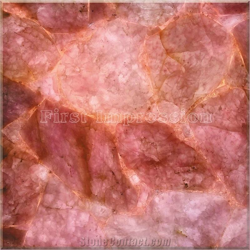 Pink Crystal Semiprecious Stone Slab/Luxury Pink Semi-Precious Stone Slab&Tile&Customized/Semi Precious Stone Tiles for Wall Cladding&Flooring/Semi-Precious Stone Panel/Interior Decoration