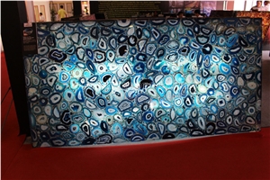 Popular Blue Semi-Precious Stone Slabs & Tiles/Blue Agate Transmittance Stone Blackground Wall/Semi Precious Stone/Nterior Decoration/Gemstone Slab for Wall & Floor Covering Tiles