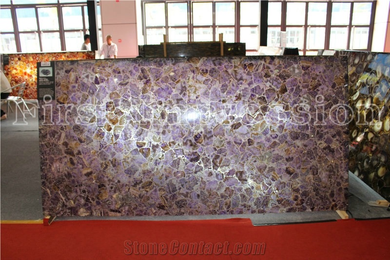 Purple Crystal Semiprecious Stone Big Slabs/Luxury Lilac Semi-Precious Stone Slab&Tile&Customized/Semi Precious Stone Slab for Wall Cladding&Flooring/Semi-Precious Stone Panel/Interior Decoration