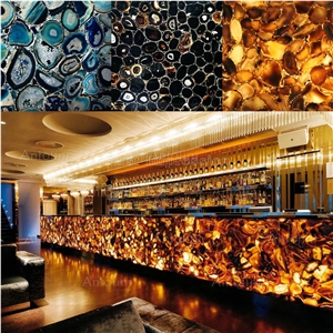 Semiprecious Stone Big Slab/Cheap Agate Stone Slabs & Tiles/Colorful Agate Transmittance Stone Blackground Wall/Semi Precious Stone/Interior Decoration/Gemstone for Wall & Floor Covering Tiles