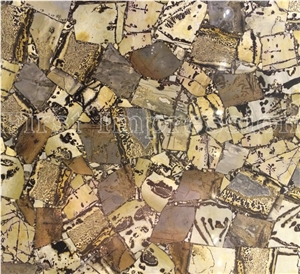 Wood Fossil Gemstone Tiles & Slabs/Yellow Semi Precious Stone Wall Panel/Blue Semi Precious Wall Covering/Interior Decoration for Kitchen/Background/Semiprecious Stone Tiles