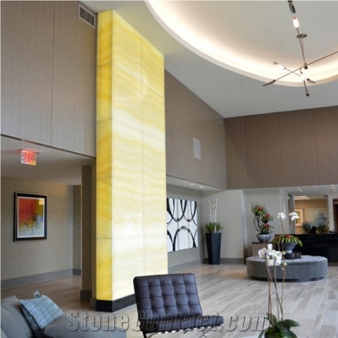 Artificial Beige Honey Onyx Tile, Engineered Stone Alabaster Backlit Slabs for Hotel Lobby Project