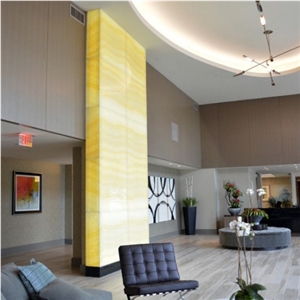 Artificial Beige Honey Onyx Tile, Engineered Stone Alabaster Backlit Slabs for Hotel Lobby Project