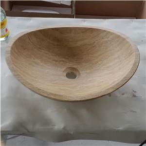 Beige Travertine Stone Manmade Polished Bathroom Wash Basins Sinks