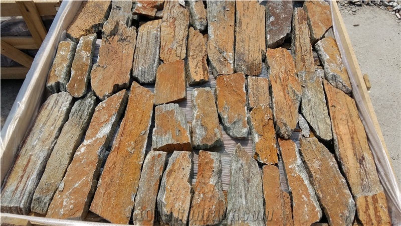 Rust Slate Ledge Stone Wall Decor China Handmade Split Face Culture Stone Glued Wall Cladding