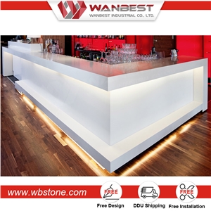 2017 Glacier White Solid Surface Straight Shape Modern Design Bar Counter for Bar Furniture